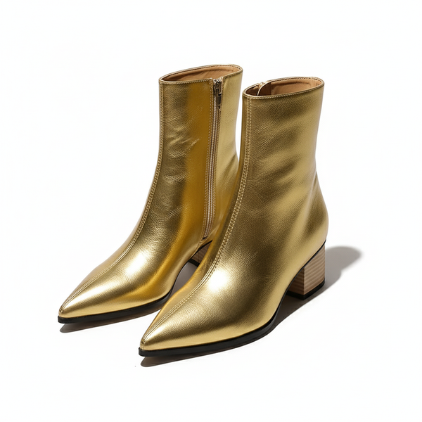 Santiag mi-haute doré Simili Cuir Femme - Brillance dorée avec fermeture éclair arrière - three_quarter_view