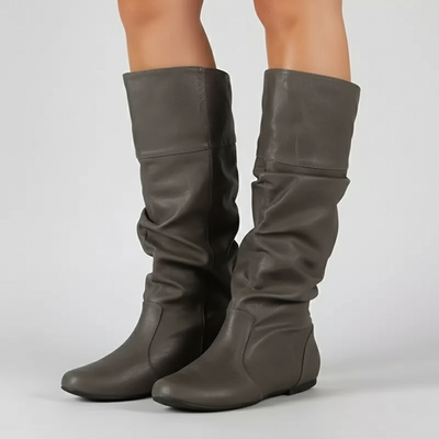 Santiag mi-haute gris Simili Cuir Femme - Silhouette ample et style moderne épuré - three_quarter_view