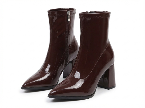 Santiag mi-haute marron Synthétique Femme - Talon carré et fermeture par lanière - three_quarter_view