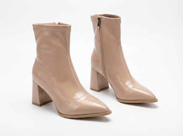 Santiag mi-haute beige Synthétique Femme - Talons carrés, allure moderne et chic - three_quarter_view