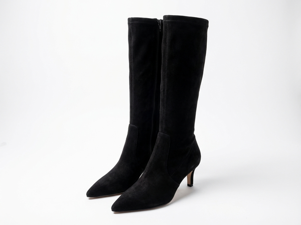 Santiag haute noir Daim Synthétique Femme - Bout pointu, fermeture éclair arrière - three_quarter_view