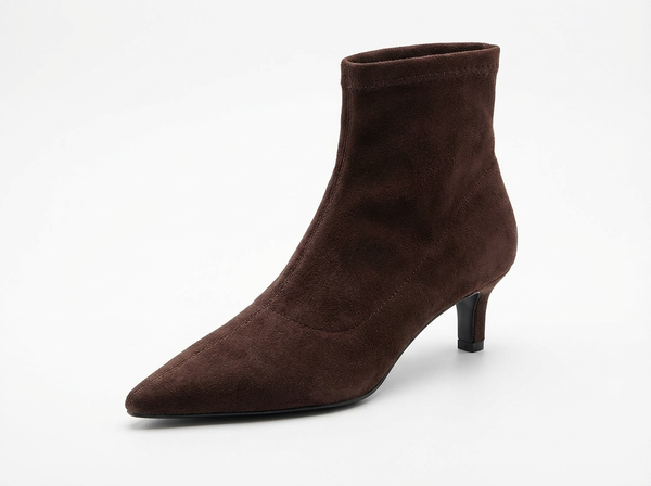 Santiag basse marron foncé Daim Femme - Élégante avec talon fin et bout pointu - three_quarter_view