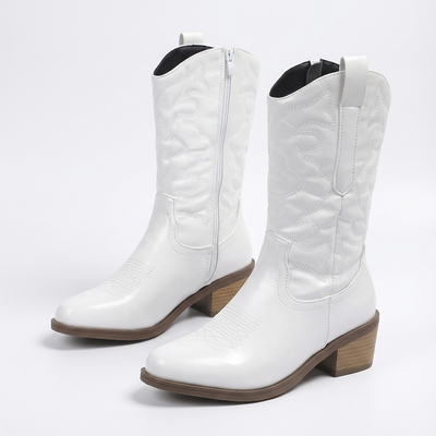 Santiag mi-haute blanc Synthétique Femme - Style western avec broderies élégantes - three_quarter_view