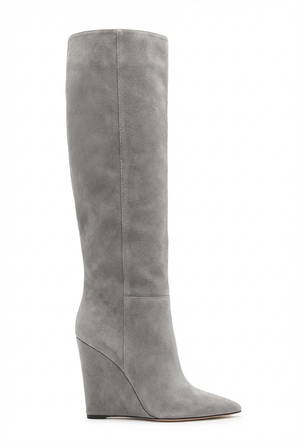 Santiag basse gris Daim Synthétique Femme - Élégantes bottines pointues à talons compensés - side_view