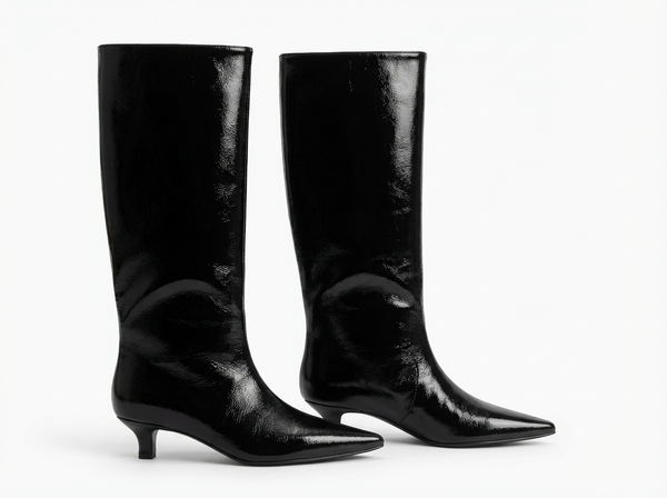 Santiag haute noir Simili Cuir Femme - Design moderne avec bouts pointus métallisés - side_view