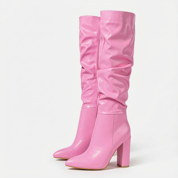 Santiag haute rose Simili Cuir Femme - Bottes élégantes à talons épais modernes - three_quarter_view