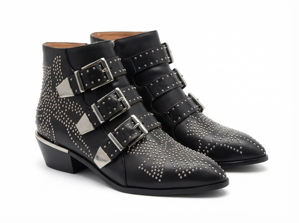 Santiag basse noir Cuir Femme - Style rétro avec clous et boucles