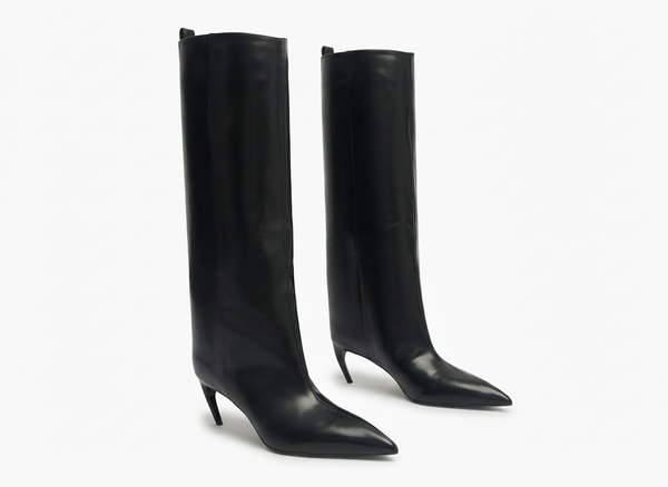 Santiag haute noir Synthétique Femme - Élégantes bottes noires à talon aigu - three_quarter_view