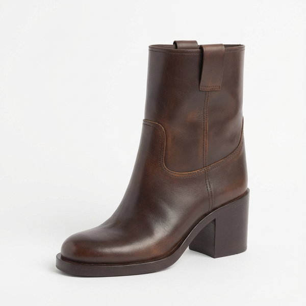 Santiag mi-haute marron Cuir Femme - Style moderne avec fermeture éclair pratique - three_quarter_view