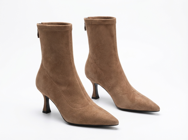 Santiag mi-haute marron clair Daim Femme - Bout pointu élégant avec talon fin - three_quarter_view