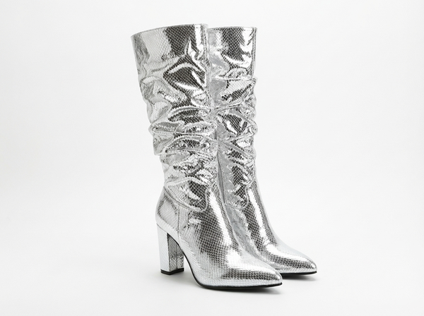 Santiag basse argenté Simili Cuir Femme - Motif python argenté audacieux et moderne - three_quarter_view