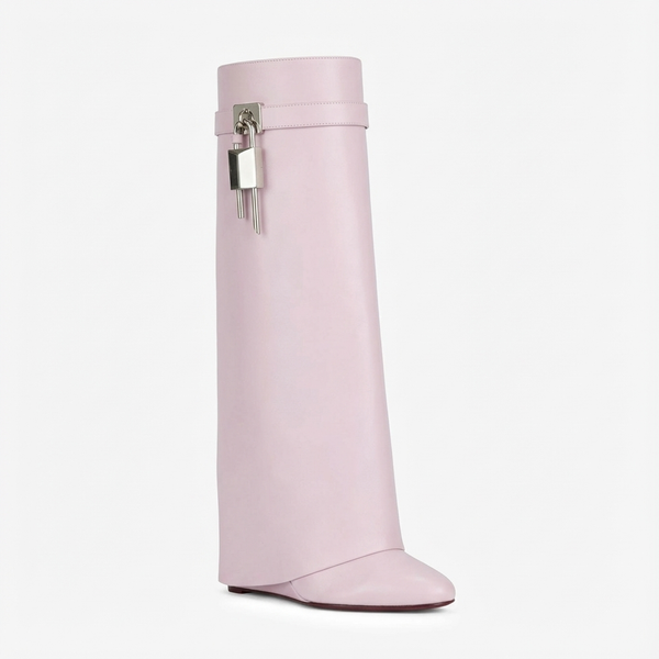 Santiag mi-haute rose Cuir Femme - Bout pointu chic avec cadenas - three_quarter_view