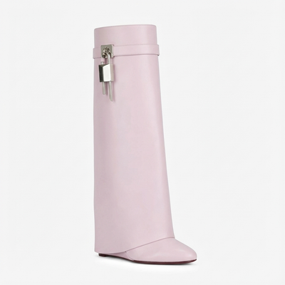 Santiag mi-haute rose Cuir Femme - Bout pointu chic avec cadenas - three_quarter_view