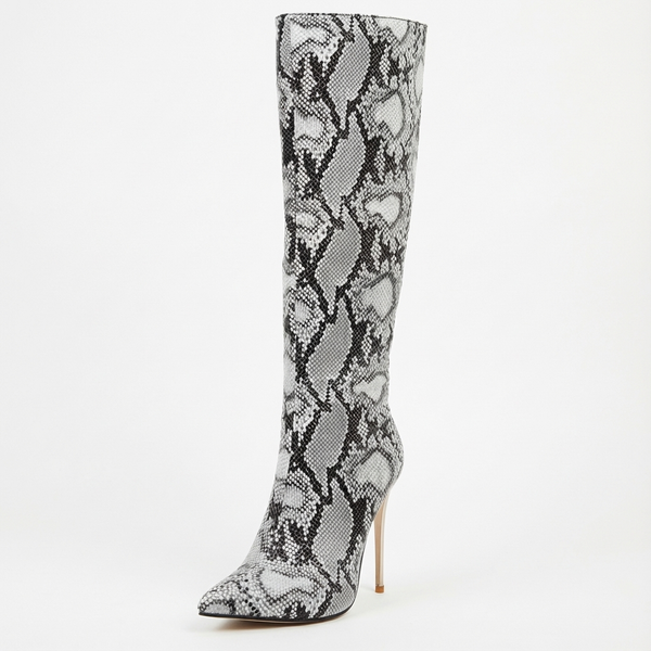 Santiag haute gris Synthétique Femme - Bottes python élégantes à talon aiguille - side_view