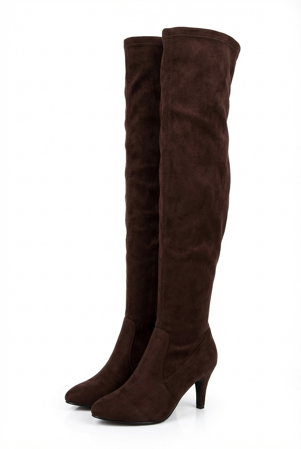 Santiag haute marron foncé Daim Synthétique Femme - Silhouette élégante avec bout pointu - side_view