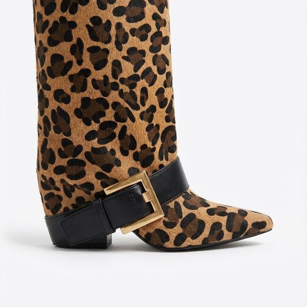 Santiag haute marron Synthétique Femme - Élégance moderne avec motif léopard audacieux