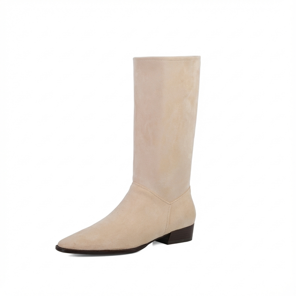 Santiag haute beige Daim Femme - Élégance subtile avec plis délicats - three_quarter_view