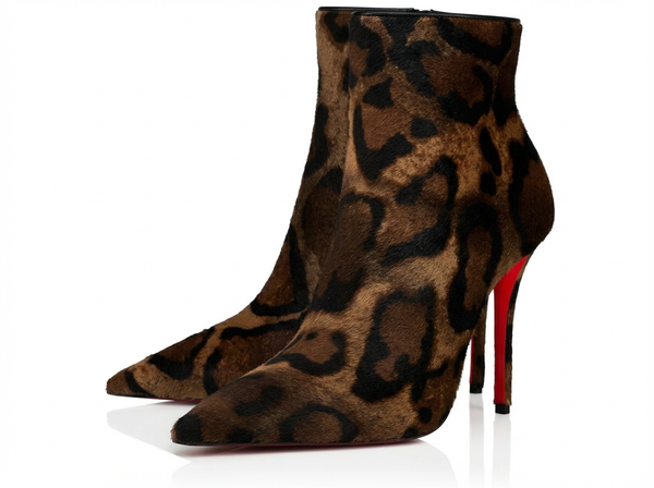 Santiag haute marron Daim Synthétique Femme - Talons aiguilles rouges, motif léopard audacieux - three_quarter_view