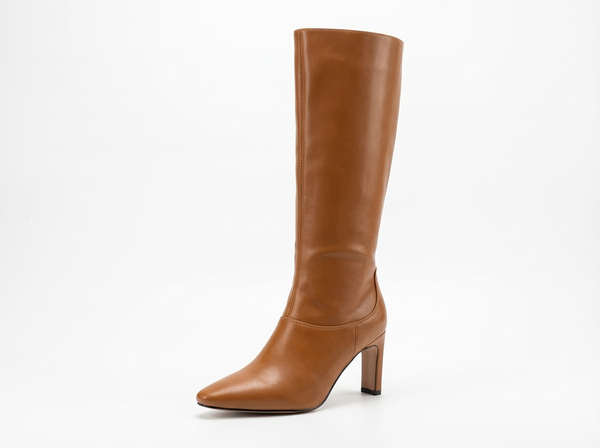Santiag haute camel Simili Cuir Femme - Elegance féminine avec talons carrés - three_quarter_view