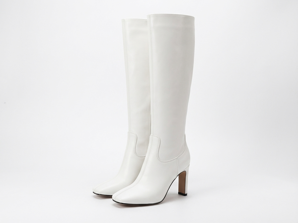 Santiag haute blanc Simili Cuir Femme - Élégance minimaliste au talon carré - three_quarter_view