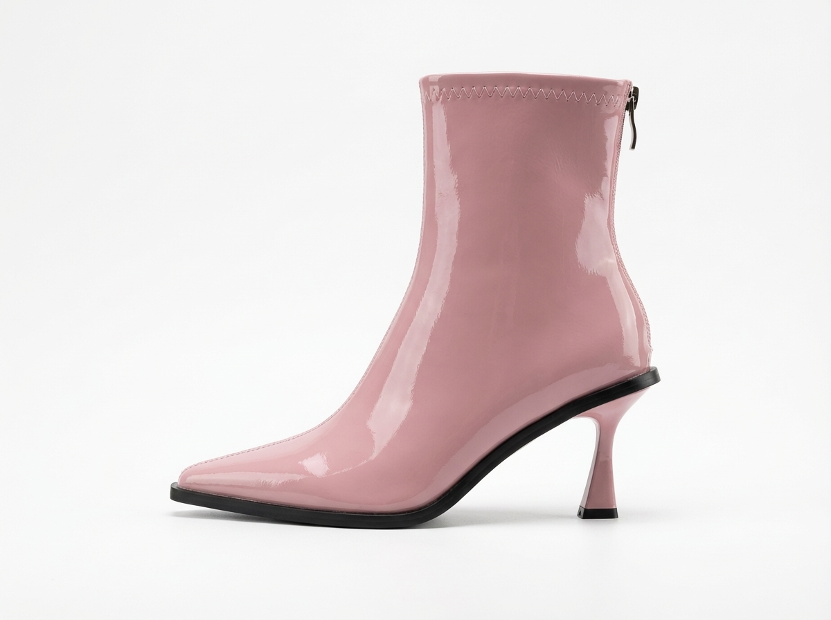 Bottine à talon rose Simili Cuir Femme - Bottine rose vernie audacieuse 3