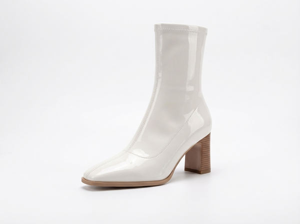 Santiag mi-haute blanc Simili Cuir Femme - Bottes modernes à talons angulaires brillants - three_quarter_view