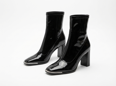 Santiag mi-haute noir Synthétique Femme - Finition vernie avec talons modernes - three_quarter_view