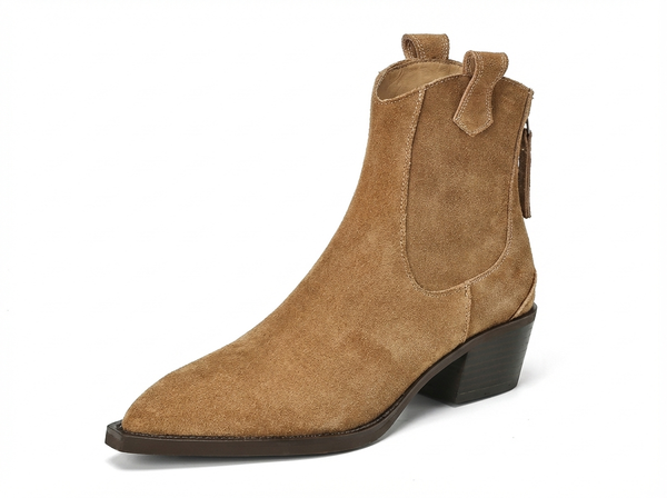 Santiag mi-haute camel Daim Femme - Bout pointu et talon cubain western - three_quarter_view