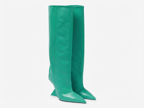 Santiag haute vert Synthétique Femme - Bottes vertes à bout pointu stylisé - three_quarter_view