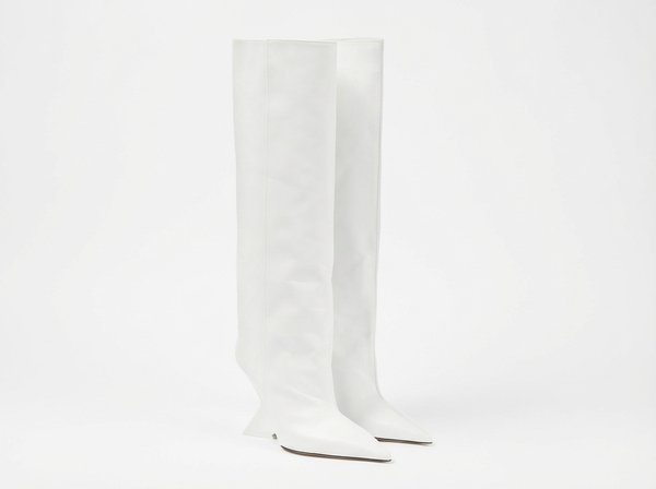 Santiag mi-haute blanc Synthétique Femme - Bottes blanches modernes à talon distinctif - three_quarter_view