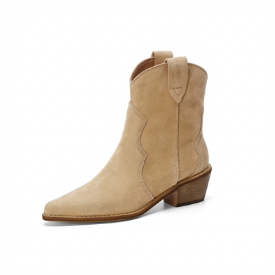 Santiag basse beige Daim Femme - Santiags vintage en daim avec boucles - three_quarter_view