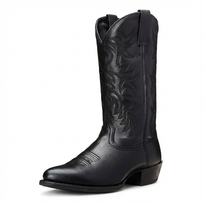 Santiag mi-haute noir Simili Cuir Homme - Broderie western et bout pointu distinctif - three_quarter_view