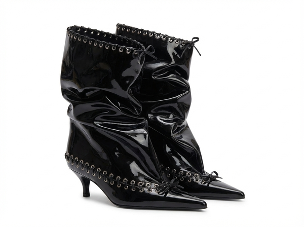 Santiag mi-haute noir Synthétique Femme - Effet verni brillant et œillets métalliques - three_quarter_view