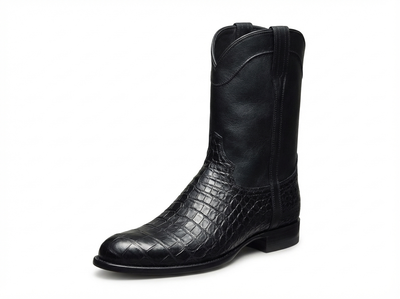 Santiag mi-haute noir Simili Cuir Homme - Bottes crocodile modernes avec bout pointu - three_quarter_view