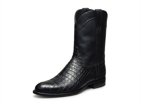Santiag mi-haute noir Simili Cuir Homme - Bottes crocodile modernes avec bout pointu