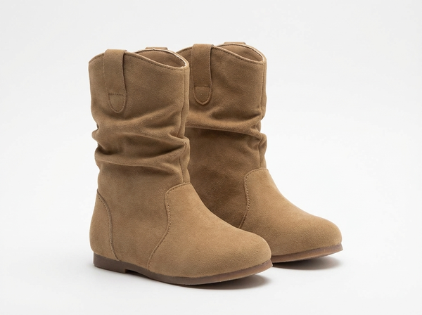 Santiag mi-haute camel Daim Synthétique Fille - Texture douce, coutures soignées et classiques - three_quarter_view