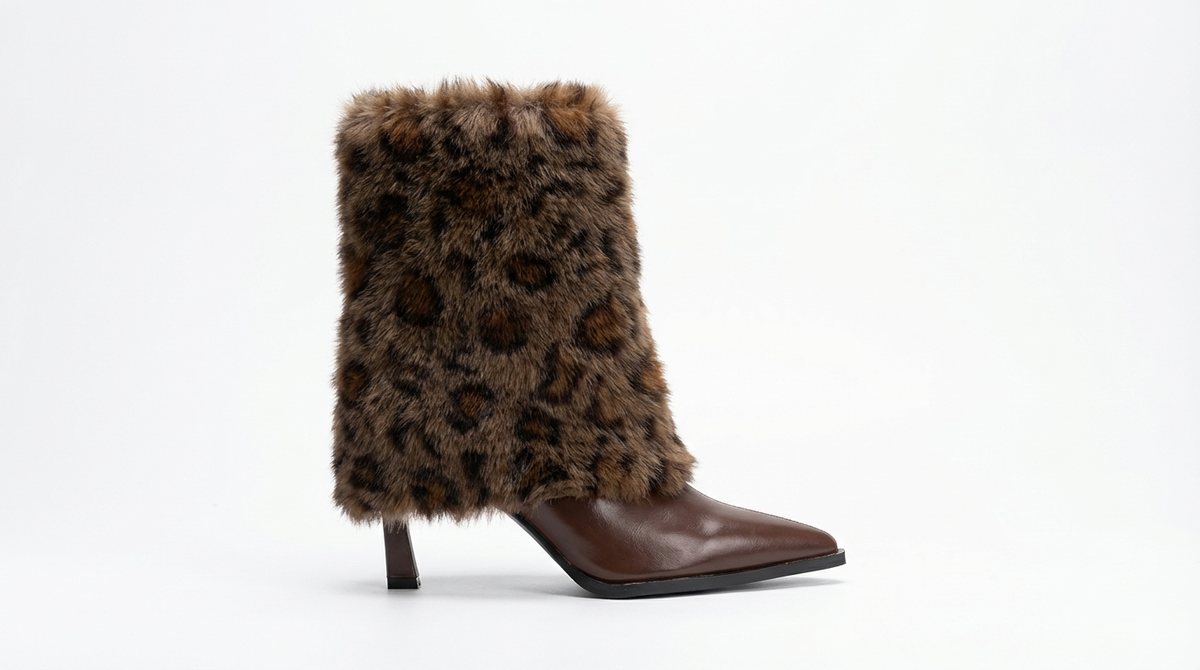 Bottine à talon marron foncé Synthétique Femme - Motif léopard, pointe effilée élégante 2