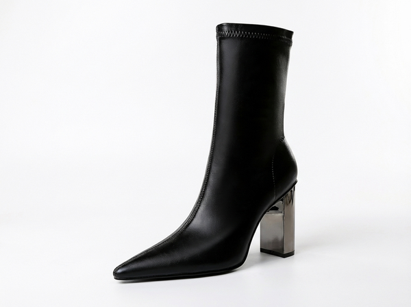 Santiag mi-haute noir Simili Cuir Femme - Talon carré et design contemporain élégant - three_quarter_view