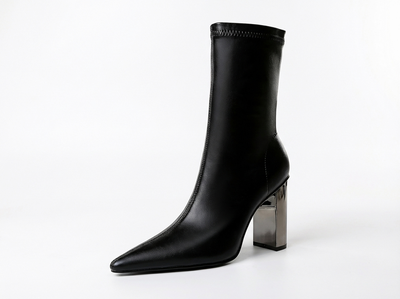 Santiag mi-haute noir Simili Cuir Femme - Talon carré et design contemporain élégant - three_quarter_view