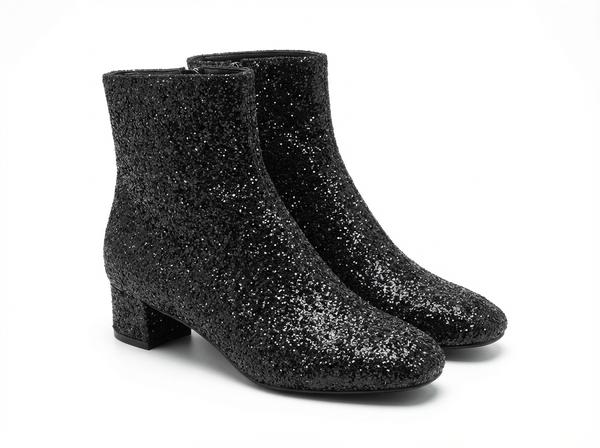 Santiag mi-haute noir à paillettes Simili Cuir Femme - Élégantes bottes noires à paillettes chic - three_quarter_view