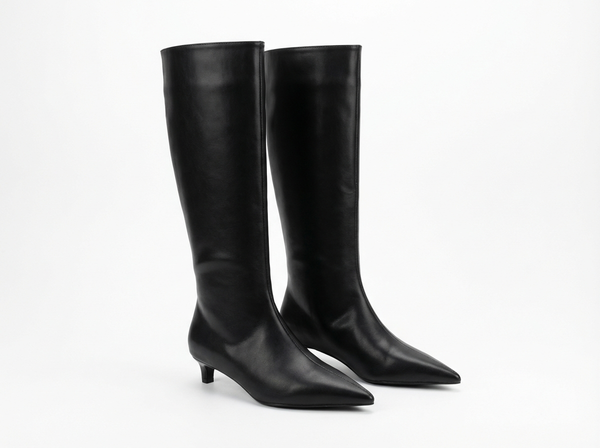 Botte haute noir Synthétique Femme - Santiags noires élégantes à bout pointu - three_quarter_view