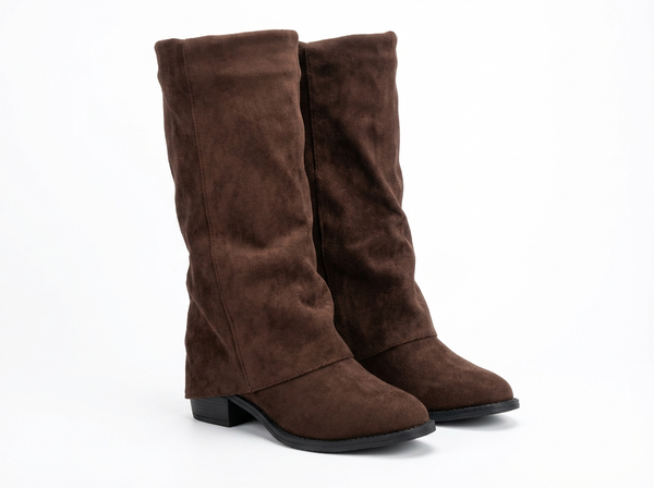 Santiag haute marron Daim Femme - Élégance minimaliste avec texture en daim - three_quarter_view