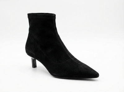 Bottine à talon noir Daim Femme - Santiags modernes à bout pointu chic - three_quarter_view
