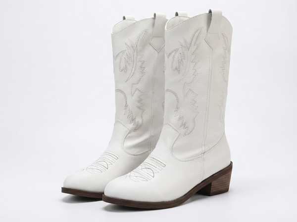 Santiag mi-haute blanc Synthétique Femme - Ornements brodés pour un style western chic - three_quarter_view