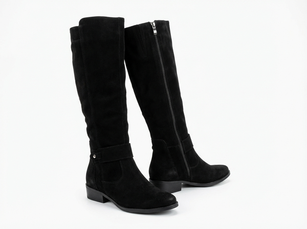 Botte haute noir Simili Cuir Femme - Santiags noires chic avec zip latéral - three_quarter_view