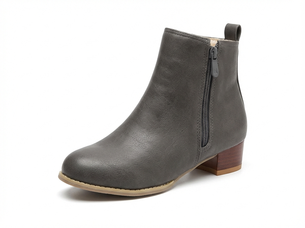 Santiag basse gris Simili Cuir Femme - Zip latéral et talon carré contrastant - three_quarter_view