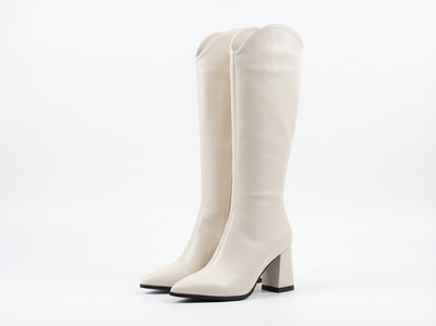 Botte haute blanc Simili Cuir Femme - Élégantes bottes blanches à bout pointu - three_quarter_view