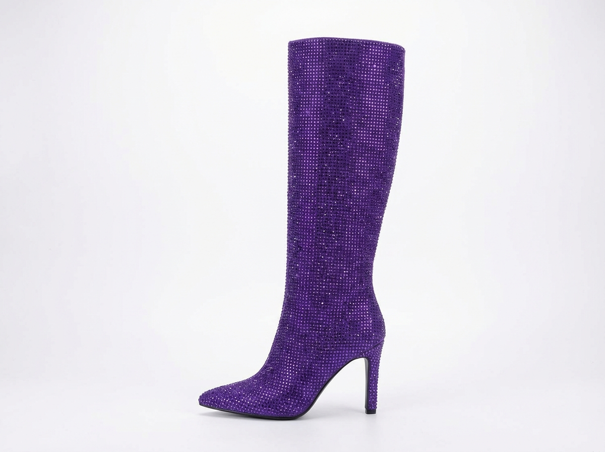 Botte haute violet Daim Synthétique Femme - Bottes bleu étincelantes au style western 2