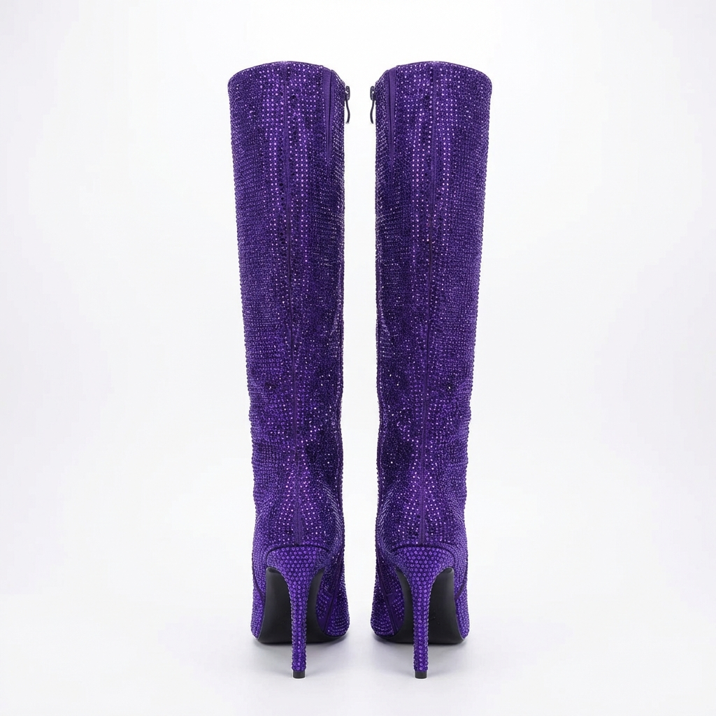Botte haute violet Daim Synthétique Femme - Bottes bleu étincelantes au style western 3