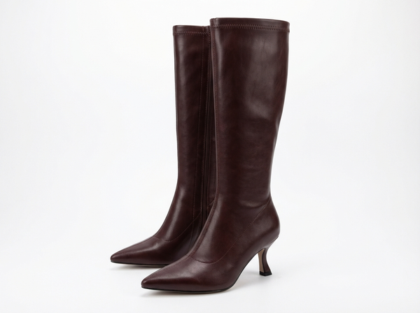 Botte haute marron foncé Simili Cuir Femme - Santiags marron pointues au talon aiguille - three_quarter_view